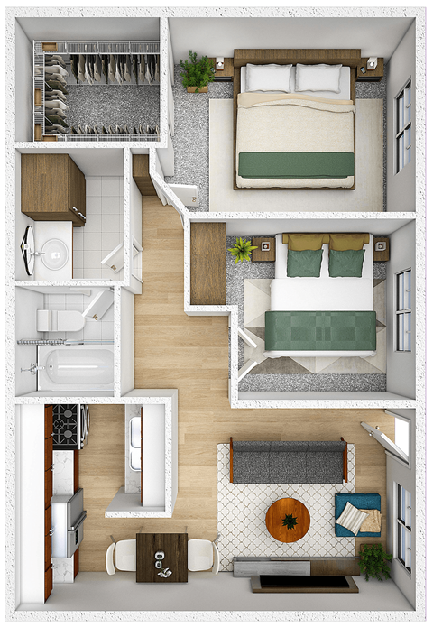 an overhead view of the bedroom floor plan of a house